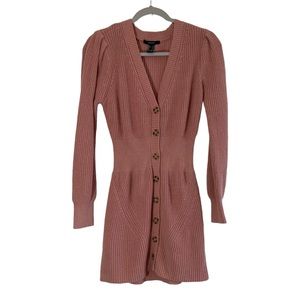 Forever 21 Womens Sweater Cardigan L Dusty Blush Pink Cotton Blend Puff Sleeves